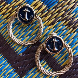 VTG 1970s Nautical Door Knocker Hoop Earrings Clip On